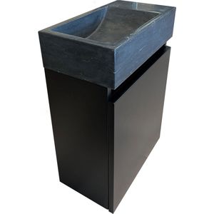 Mawialux Fonteinset - Onderkast (Zwart) + Toilet fontein Zonder Kraangat (Natuursteen)
