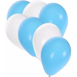 30x ballonnen lichtblauw en wit - 27 cm - witte / lichtblauwe versiering