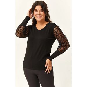 Ebsumu Dames Grote Maat 3XL Blouse met Kant en Bloemdetails op de Mouwen - Curvy Big Plus Size XXXL