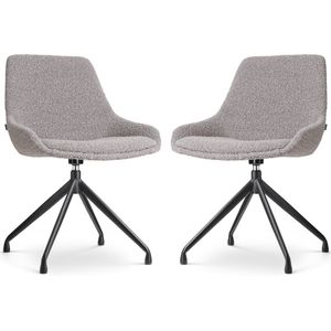 Nolon Nola-Isa Eetkamerstoelen Set van 2 Bouclé Taupe - Draaibaar - Stof - Zwart Onderstel - Design - Scandinavisch - Comfortabel