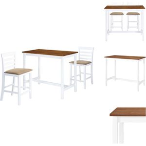 vidaXL Bartafel En -stoel - Bartafels En -stoelen - Barset - Barsets - Bartafel- en barstoelenset massief hout bruin en wit 3-delig