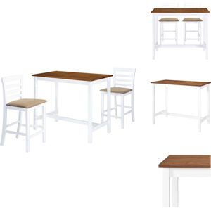 vidaXL Tafel en stoelenset - bruin/wit - MDF tafelblad - massief houten poten - rubberwood frame - beige zitting - Set tafel en stoelen