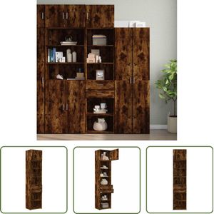 The Living Store Opbergkast smal 50x42,5x225 cm bewerkt hout gerookt eikenkleur - Opslagkast - Houten Kast - Opbergruimte - Smalle Kast - Gerookte Eiken Meubels