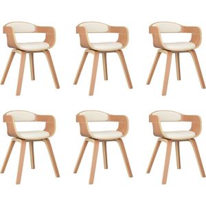 The Living Store Eetkamerstoelen 6 st gebogen hout en kunstleer crèmekleurig - Eetkamerstoelen - Salontafels - Krukken - Vintage Meubilair - Houten Meubels