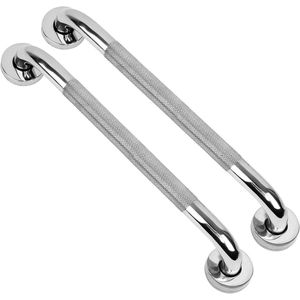 2PCS 16 Inch Chrome SUS 304 Stainless Steel Anti Slip Shower Grab Bar - Knurled Balance Bar Safety Hand Rail Support for Bathroom - Handicap, Elderly, Injury, Senior Assist
