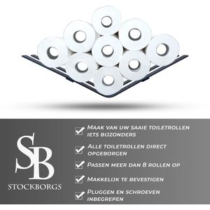 Toiletrolhouder - Rolhouder - Wandhouder - Hangend - Zwart- 8 rollen
