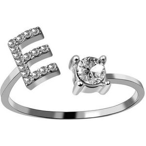 Ring Met Letter - Ring Met Steen - Letter Ring - Ring Letter - Initial Ring - Zilver 925 Letter E - Cadeautje voor haar