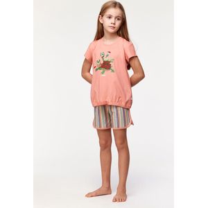 Woody pyjama meisjes - roze - schildpad - 231-1-BST-S/491 - maat 140