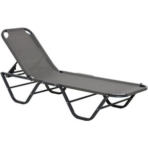 Openlucht ligstoel, strand Ligstoel, 5-laags aluminium tuinligstoel, relaxfauteuil, textiellijn, grijs/zwart, 163 x 58,5 x 91 cm voor tuin en terras