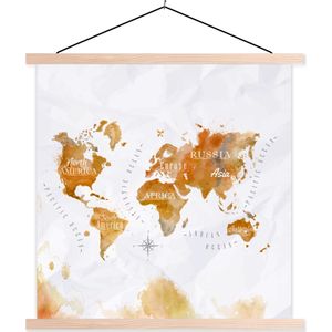 Wereldkaarten - Waterverf - Wereldkaarten - Goud - 60x60 cm - Textielposter - Schoolplaat - Textiel poster
