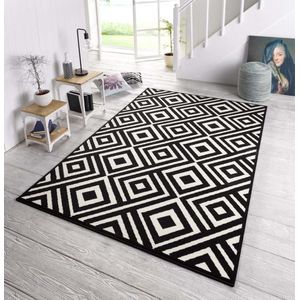 Design vloerkleed ruiten Art - zwart/wit 200x290 cm