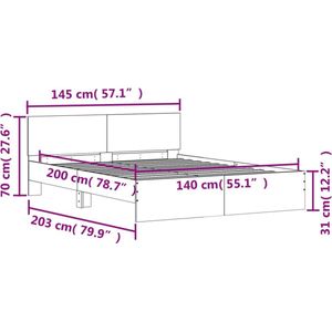 vidaXL - Bedframe - met - hoofdeinde - zwart - 140x200 - cm