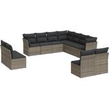 vidaXL - 11-delige - Loungeset - met - kussens - poly - rattan - grijs
