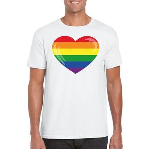 Gay pride t-shirt met Regenboog vlag in hart wit heren XXL