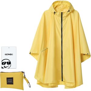 Geweo Regenponcho Volwassenen - Regenmantel Poncho - Raincoat Heren -Fietsponcho - Fietsponcho Fiets Dames - Herbruikbaar- One Size - Unisex - Adjustable Hood en Snap-buttons - Geel