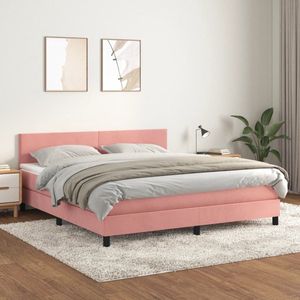 The Living Store Boxspringbed Roze Fluweel 180 x 200 cm - Hoofdbord Verstelbaar - Pocketvering Matras - Middelharde Ondersteuning - Huidvriendelijk Topmatras