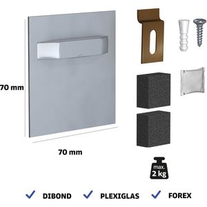 Ophangplaat voor foto op Aluminium / plexiglas / dibond - dibond ophangsysteem - 70x70 mm 2kg - foto ophangsysteem zelfklevend - ophangsysteem foto op plexiglas / dibond / forex - set 4x Dibond Hanger 70x70mm 2kg - muurbeugel en accessoires