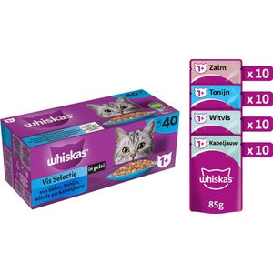 Whiskas 1+ - Kattenvoer Natvoer - Vis - Selectie in gelei - maaltijdzakjes 40 x 85g