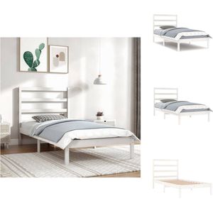 vidaXL Houten Bedframe - 205.5 x 96 cm - Massief Grenenhout - Multiplex Lattenbodem - Comfortabel Hoofdeinde - Wit - Geschikt voor 90 x 200 cm Matras - Bed