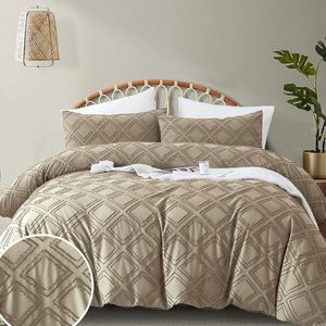 Boho beddengoed, 155 x 220 cm, kaki, beige, beddengoedset met borduurwerk, geometrisch chic, gewassen microvezel, omkeerbaar beddengoed, 1 dekbedovertrek met ritssluiting, 1 kussensloop