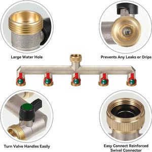 5-weg ventiel voor tuinslang - Pijp splitter en slangconnector voor wateraansluiting tuin irrigatie en wassen