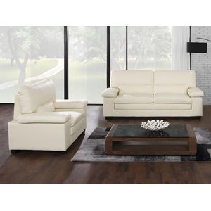 Vente-unique Sofa 3 plaatsen en fauteuil van ivoorkleurig buffelleer MIMAS II L 210 cm x H 97 cm x D 89 cm