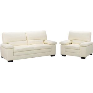 Sofa 3 plaatsen en fauteuil van ivoorkleurig buffelleer MIMAS II L 210 cm x H 97 cm x D 89 cm