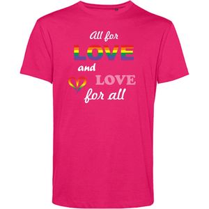 T-shirt Love For All | Gay pride shirt kleding | Regenboog kleuren | LGBTQ | Roze | maat 3XL