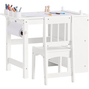 Rootz Kindertafel en stoelenset - Studiebureau - Activiteitentafel - Duurzame constructie van MDF en grenen - Opbergplanken - Papierrolhouder - Hoge rugleuning - Afmetingen: tafel 80x65,5x54cm, stoel 30x64x34,5cm