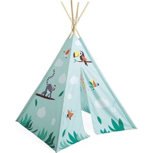 Janod Tropik - Tipi-Tent Van Hout En Stof - Je Kunt De Ingang (95 Cm Hoog) Openen En De Twee Zijpanelen Vastmaken - Geschikt Vanaf 2 Jaar