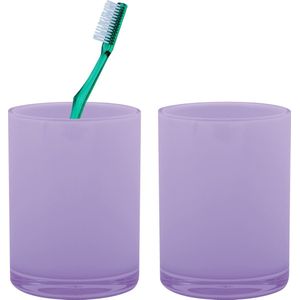 MSV Badkamer drinkbeker/tandenborstelhouder Aveiro - 2x - PS kunststof - lila paars - 7 x 9 cm