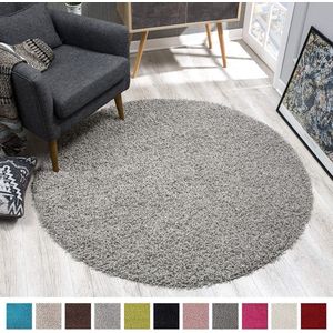 Tapijtenloods Loca Shaggy Rond Vloerkleed Grijs Hoogpolig- 150 CM ROND