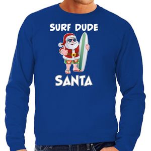 Surf dude Santa fun Kerstsweater / Kerst trui blauw voor heren - Kerstkleding / Christmas outfit XXL