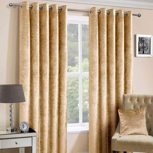 Homescapes luxe goud/mosterd geplet fluwelen paar oogjes, 117 x 137 cm