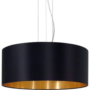 Hanglamp 3 lichtbronnen textiel pendelarmatuur - staal en stof - nikkel mat zwart goud - E27 fitting - DELONGHI - 53 cm