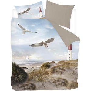 Snoozing Lighthouse - Flanel - Dekbedovertrek - Tweepersoons - 200x200/220 cm + 2 kussenslopen 60x70 cm - Taupe