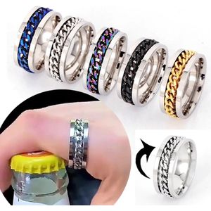 Narvie - Fles Opener Anxiety Ring - Set van 2 - Stress Ring - Fidget Ring - Spinner Ring - Fidget Toys - Ring - Ringen - - Bier Opener - Titanium - Blauw - Dames - Heren