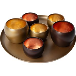 Atmooz Axel Tray met T-lichtjes – Ø34 cm – Antique Brass – 6 Theelichthouders – Warme Tafeldecoratie