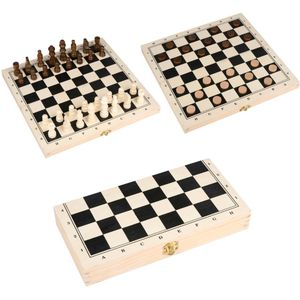 Eddy Toys Houten Schaakbord En Dambord – Opvouwbaar 2-in-1 Spel – 65-Delig – Schaakstukken En Damstenen Inbegrepen – Klassiek Bordspel Voor Kinderen En Volwassenen