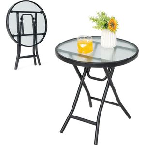 Tuintafel-Inklapbaar-Bistrotafel-Met-Glasplaat-En-Metalen-Frame-Ronde-Zijtafel-Voor-Balkon-Terras-Transparant-Rond-φ46-x-47-cm-H