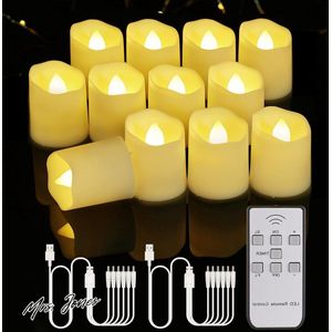 Mrs. Jones 12 stuks oplaadbare LED Theelichtjes Kaars Warm RGB-Vlamloze timer dimbaar- Met USB-kabel - Voor Kerstmis feesten bruiloften Halloween Deco (warmwit) .