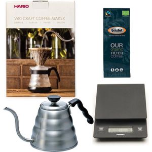 Hario V60 slow coffee kit + Hario V60 Weegschaal + Hario V60 Waterketel 1.2 liter + Bristot OUR Biologische Filter Koffie