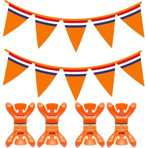 Vlaggenlijn - 1 ST - oranje - met ophangklemmen - EK/ WK voetbal slingers - Koningsdag versiering - 10 m