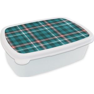 Broodtrommel Wit - Lunchbox - Brooddoos - Plaid - Schotse ruit - Patronen - Blauw - Roze - 18x12x6 cm - Volwassenen