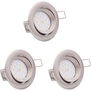 3x Lumare LED inbouwspot dimbaar 4W 400 lumen IP44, 27mm inbouwdiepte, extra plat, 68mm inbouw Ø LED lichtmodule vervangbare plafondspot, inbouwspot warm wit zilver rond badkamer