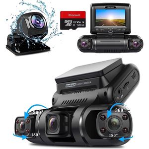 Quad Dashcam met GPS - 24H Parkeermodus - Nachtzicht - 150° Breedhoek - WDR - 3 inch TFT Scherm - G Sensor - Max 256GB - Gratis 128GB Opslag