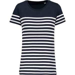 T-shirt Dames L Kariban Ronde hals Korte mouw Navy / White Stripes 100% Katoen