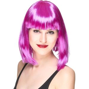 Vegaoo - Half lange paarse pruik voor vrouwen - Fluo - One Size