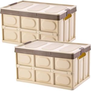 2 stuks opbergdozen met deksel dozen kunststof vouwdoos stapelbaar transportbox opvouwbare containers 30 l opslagcontainer voor kleding, speelgoed, boeken, snack, schoenen rekken manden opbergdoos kaki