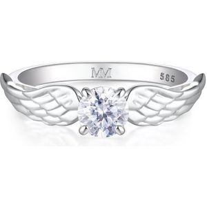 Feathra - 14k Witgouden Harry Potter Gouden Snaai Moissanite Ring met Gevleugelde Accenten - 1 karaat